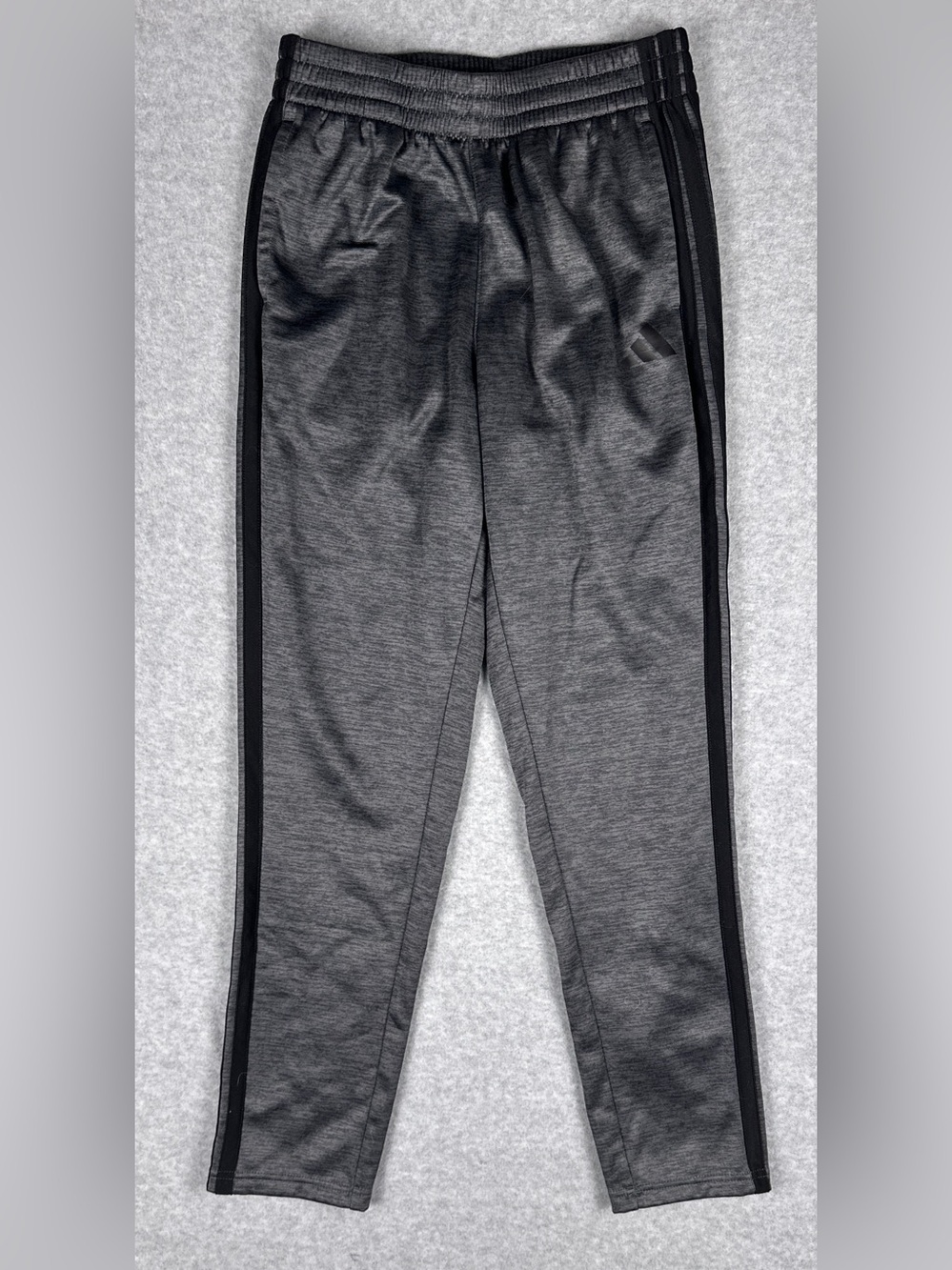 Adidas Boys Youth L 14/16 Gray Black 3 Stripe Fleece Track Pants